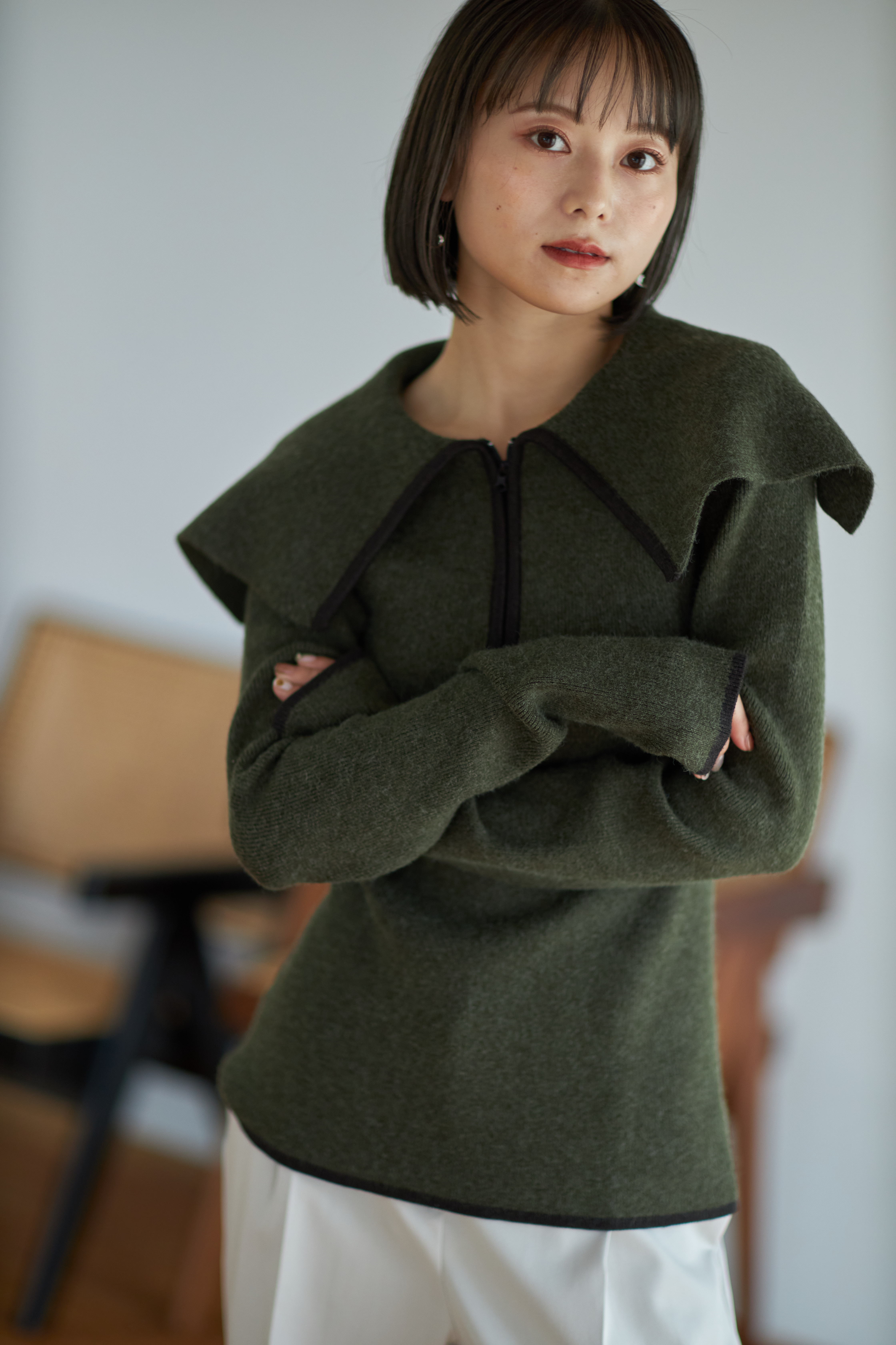 original half zip big collar knit