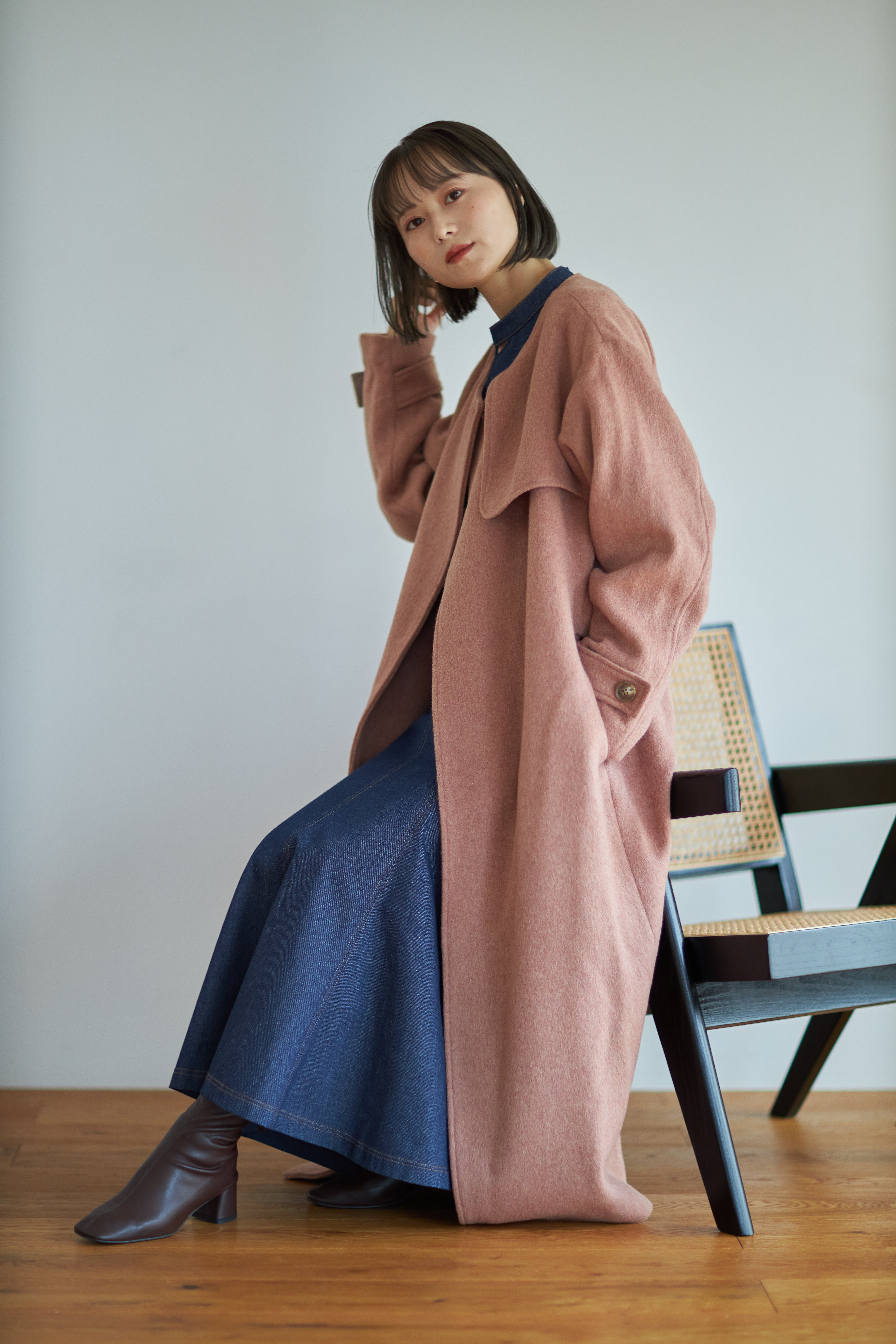 即完売品 新品 Eaphi ノーカラーウールチェックコート wool coat 【美