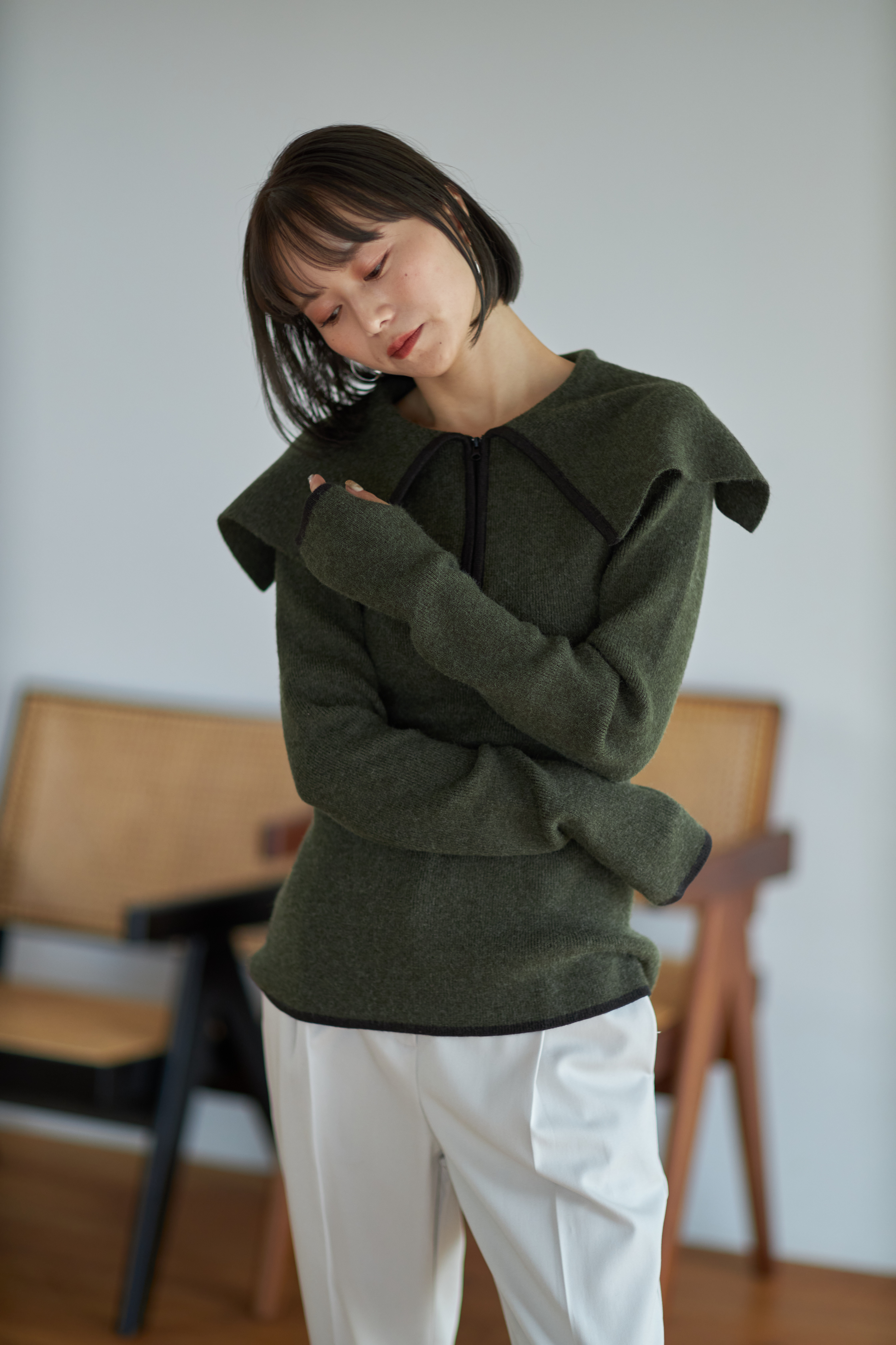 original half zip big collar knit