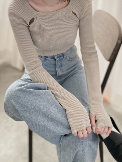 slit shoulder lame knit