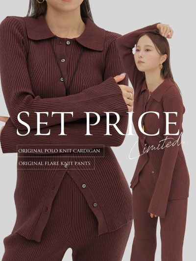 ySETizoriginal polo knit cardigan+original flare knit pants