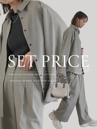 ySETizoriginal oversize front fly shirt + original double tuck wide slacks