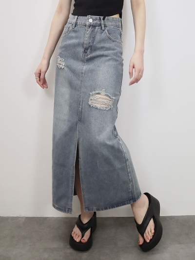 damage denim skirt