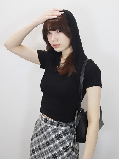half sleeve hoodie top